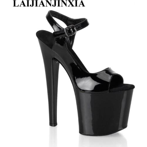 LAIJIANJINXIA 20cm New summer shoes, high-heeled shoes, big yards female Sandals of the lacquer that bake high heels Dance Shoes