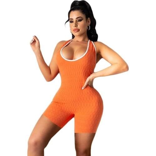 Summer Sleeveless Sexy Playsuit Women Summer Solid Halter Shorts Bodycon Jumpsuit Sportwear Backless Woomen One Piece Jumpsuit