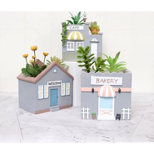 Cartoon Miniature House Model Succulents Flower Pot Creative Resin House Plants Bonsai Pot Crafts Garden Decoration Accessories