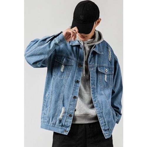 Oversize Men Spring Solid Korean Hip Hop Denim Jackets 2020 Mens Korean Jacket Male Loose Streetwear Denim Coat Clothing 5XL
