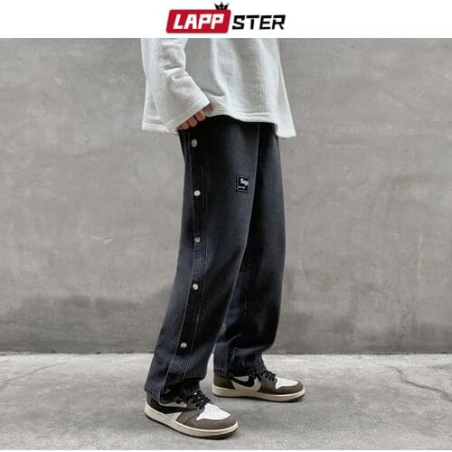 LAPPSTER Men Patchwork Solid Harajuku Baggy Jeans Pants 2021 Mens Japanese Streetwear Vintage Y2kdenim Trousers Man Causal Jeans