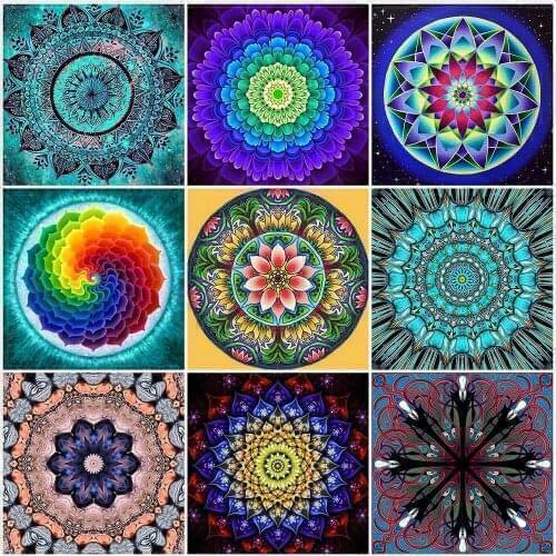 Huacan Diamond Painting Kit Mandala Diamond Embroidery Cross Stitch Flower Full Square Rhinestones Pictures Home Decoration