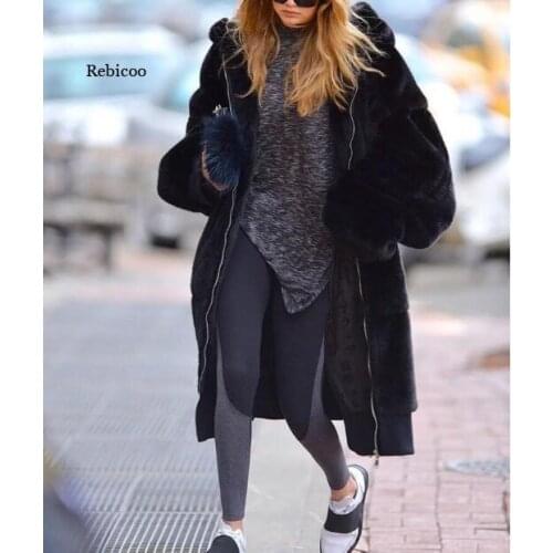 New Casual Women Fur Jacket Outwear Oversized Winter Warm Hooded Large Size Long Solid Color Faux Fur Coat