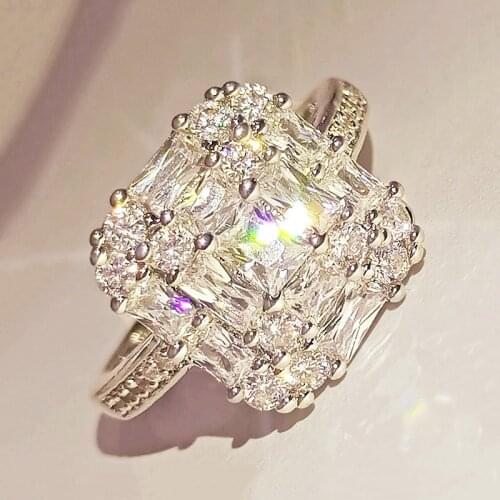 USTAR New Square CZ Stone Wedding Rings for women Shiny Crystals silver color Finger Engagement Ring Female Anel fashion Jewelry