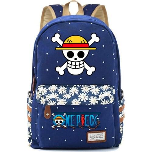 One Piece Straw Hat SKull Bag Backpack Flower Point Floral Bag School Teenagers Student Book Travel Laptop Girl Boys Mochila