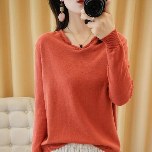 Zocept V-Neck Collar Flower Long-Sleeved Pullovers Womens Casual All-Match Sweater Female Worsted Cotton Knitted Top Jumper