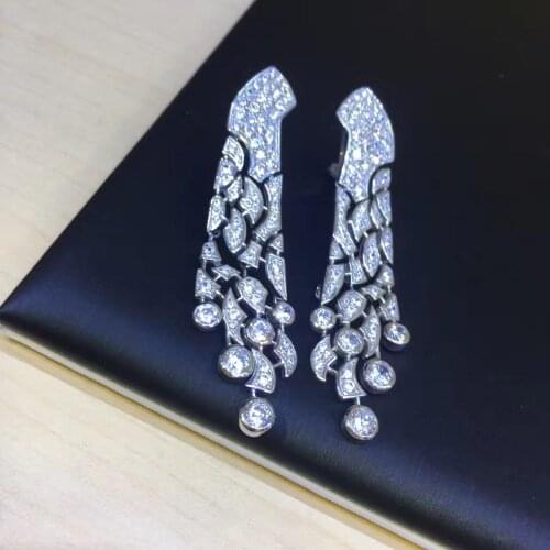 Vintage long earring 925 sterling silver with cubic zircon drop earring party fine women jewelry free shipping