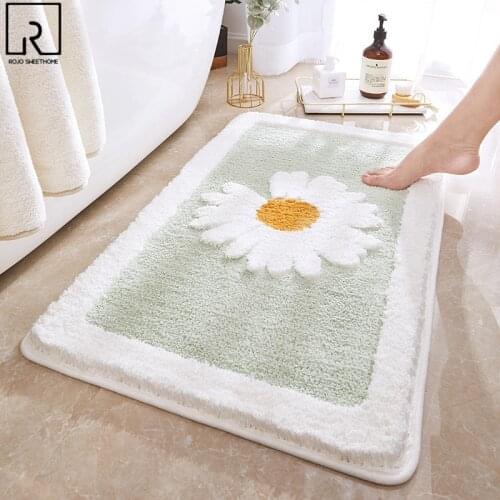 Shaggy Flower Bathroom Carpet Soft Anti-slip Shower Mat Large Size Water Absorption Bath Rugs Entrance Floor Doormat Home Decor