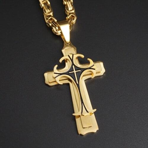WENDYFO High Quality Hip Hop Punk Byzantine Necklaces Pendants For Men Stainless Steel Jewelry
