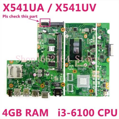 X541UA 4GB memory With i3-6100CPU mainboard For ASUS X541UV X541UA X541U laptop motherboard Tested Working free shipping