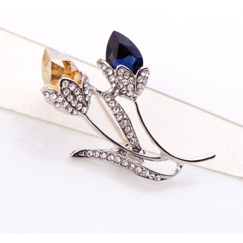 Women Brooches Fashion men coat crystal tulip pins Zinc Alloy exquisite flower button hot sale wedding party Gift lady TODOX