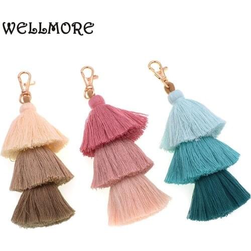WELLMORE Bohemia long tassel key chains for wommen handmade alloy Key Chains Girl Bag Key chain fashion jewelry wholesale