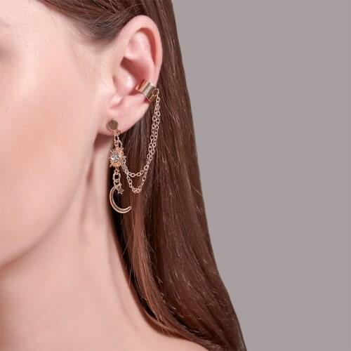 1pc Vintage Ear Bone Tassel Chain Earrings For Women Single Moon Sun Pendientes Ear Cuff Earring Ear Ring Korean Jewelry