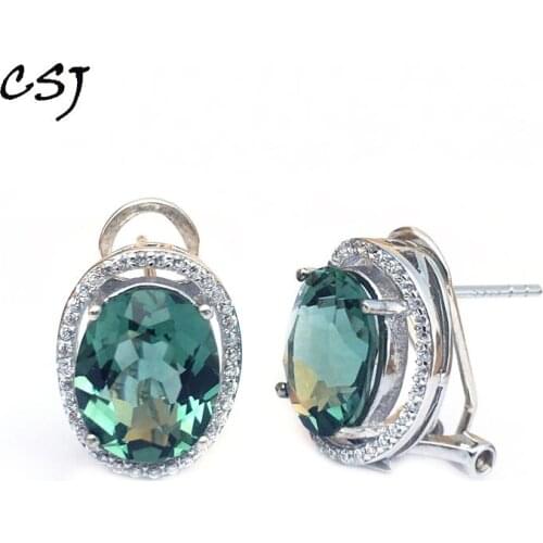 CSJ Elegant Natural Blue Quartz Earring Sterling 925 Silver Sky Topaz High Quality Fine Jewelry Women Femme Wedding Party Gift