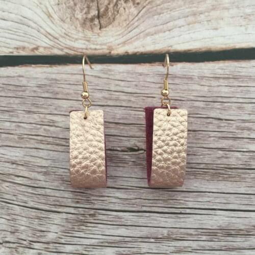 ZWPON Handmade Wide Folded Rectangle Leather Earrings for Women Fashion Gold Tan Genuine Leather Square Earrings Jewelry