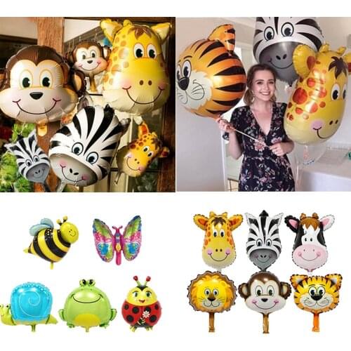 1pc /21inch animal head cow tiger monkey aluminum foil mini cute Multicolor insect Foil Balloons Butterfly bee frog snail toy