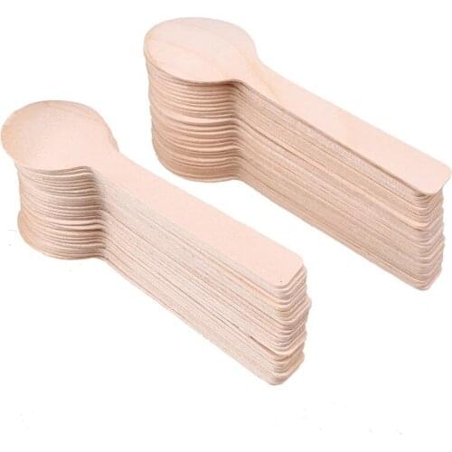 100Pcs Disposable Wooden Spoon Mini Ice Cream Spoon Wood Western Dessert Scoop Wedding Party Tableware Kitchen Accessories