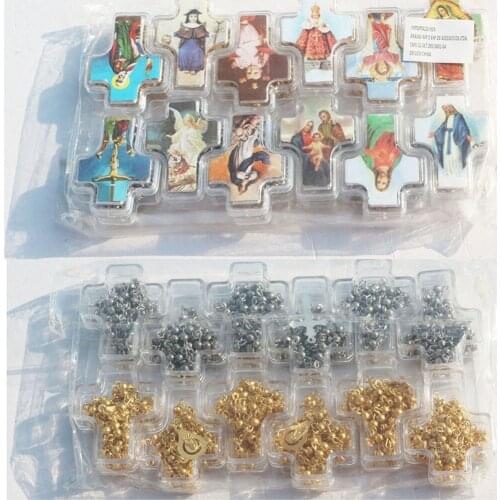 12pcs packed in cross boxes Jesus Cross rosaries necklace 4mm ball beads Pray necklaces Pray rosary religious beads necklace