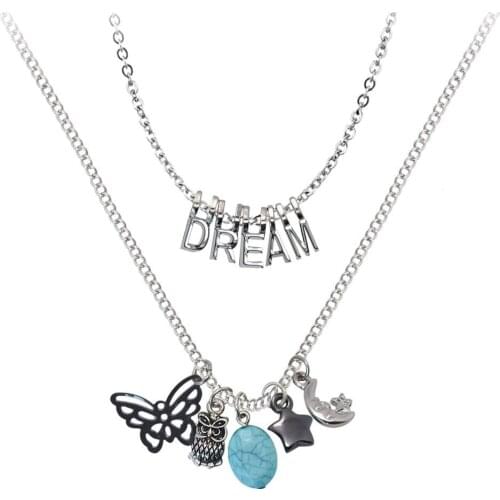 2 pcs/set 2020 New Fashion Jewelry Silver Color Dream Butterfly Owl Pendant Necklaces For Women Bowknot Earrings Necklace Gift