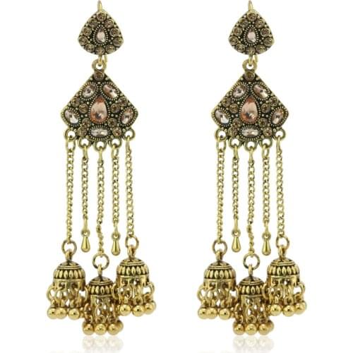 2020 Antique Boho Gypsy Tribal Indian Drop Earrings for Women Gold Color Metal Bells Long Tassel Earring Birthday Gift