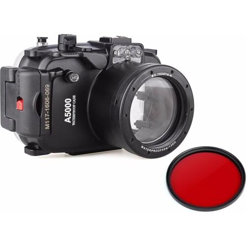 40m 130ft Waterproof Underwater Diving Camera Case For Sony A5000 16-50mm + 67mm Red Filter