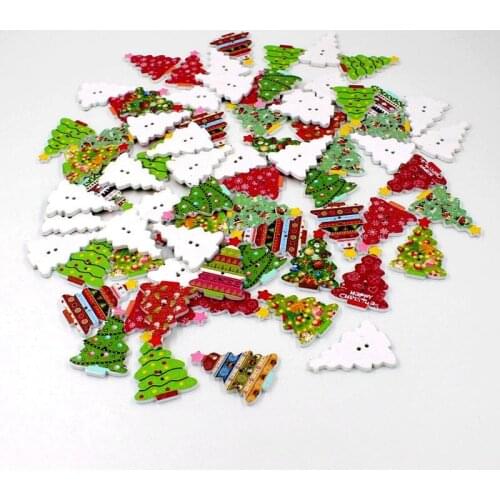50pcs/pack Wood Button Mixed Christmas tree buttons 2Holes 25m x 35mm Decorativ Scrapbooking Sewing Scrapbook accessories