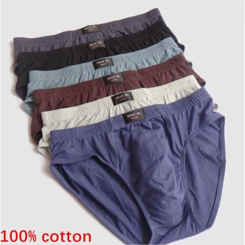 6pcsMens 100% Cotton Underwear Solid Color Briefs Shorts Breathable Soft Sexy Underwear Mens Shorts Underwear Large Size L-5XL