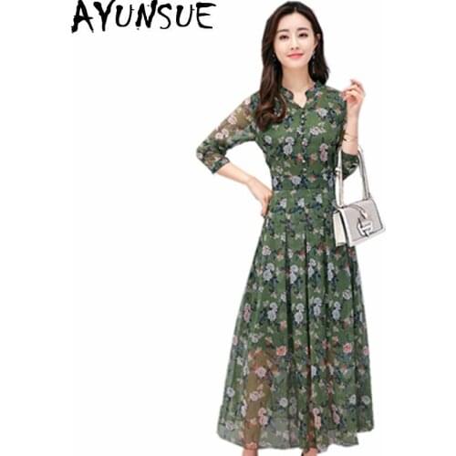 AYUNSUE 2020 Women Chiffon Floral Dress Female Elegant Long Sleeve Spring Summer Dresses Slim Party Robe Longue Vestidos WXF742