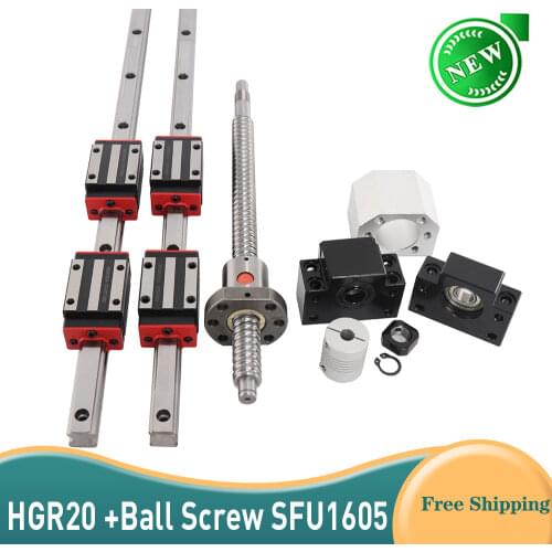 Hiwin HGR20 Linear Wizard Any Length+Ball Screw SFU1605+Linear Bearing Block+BK12/BF12+DSG16H+Coupler in 100% Same Linear Lane