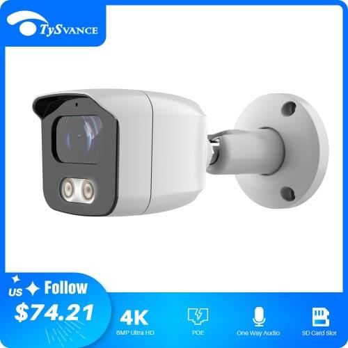 4K IP Camera PoE Outdoor IP67 Waterproof Audio Built-in Mic IR Bullet 8MP Security CCTV Surveillance P2P SD Card Slot ONVIF