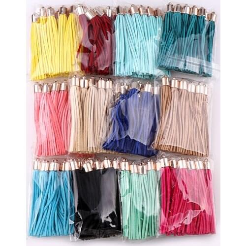 10pcs 8cm Long Gold Color Cap Suede Leather Tassel For Keychain Straps Jewelry Fiber Fringe DIY Pendant Charms Findings