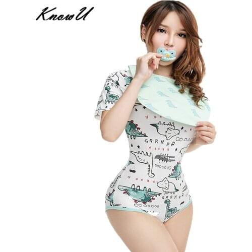 KnowU ABDL Cotton Onesie Pajamas Romper Crotch Ddlg Baby Girl Adult Onesie Romper Daddy Dom Onesie Adult Baby Dinosaur