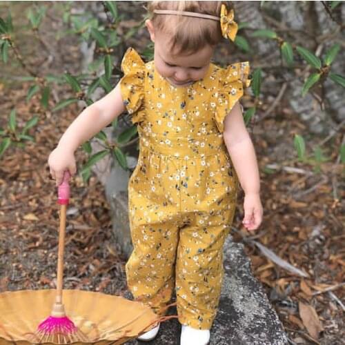 Toddler Baby Kid Girl Floral Jumpsuit Playsuit Headband Outfit 2Pcs Clothes Set