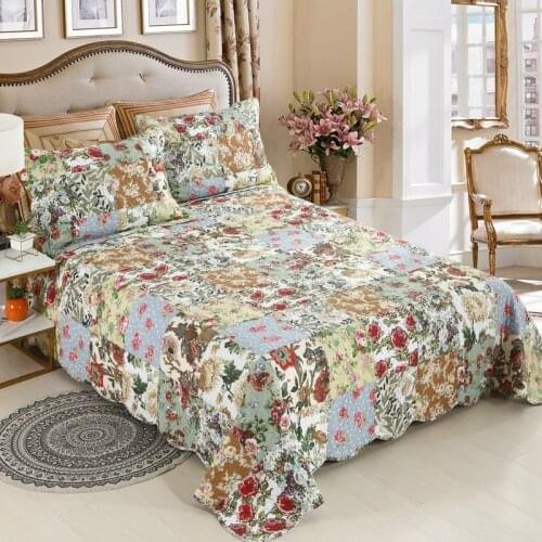 CHAUSUB Floral Bedspreads Quilt Set 3pcs Cotton Quilts Handmade Patchwork Coverlet Quilted Bed Cover King Queen Summer Blanket