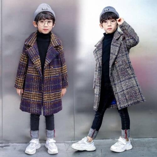 Boys' Jackets Warm Woolen Coats Childrens Boys' Jackets Fashionable Long Boys' Plaid Coats Childrens Autumn And Winter Clothes
