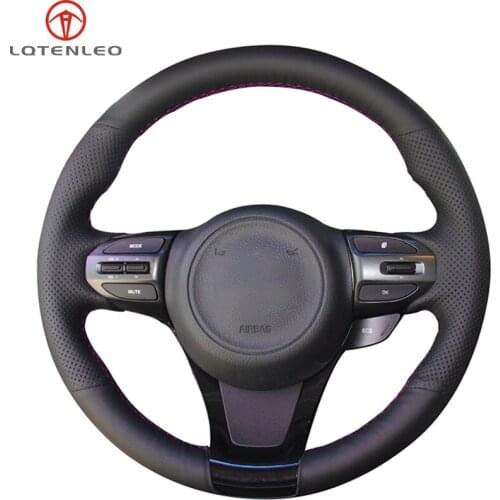 LQTENLEO Black Artificial Leather Hand Sewing Car Steering Wheel Cover For Kia K5 Optima 2013-2015 K4 2013-2017 KX3 2014-2016
