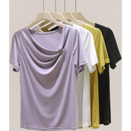 New Women 95% Cotton Shirts Lady Solid Soft Tees Female Summer Short Sleeve Tops Plus Size M-8XL 11 Colors