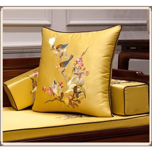 New minimalist Chinese embroidery flower cushion cove Bird flower