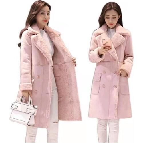 Solid Thick Fur Faux Casual Winter Coat Gifts For Women Fashion Sheepskin Long Jacket Overcoat Female Warm Trench Coats