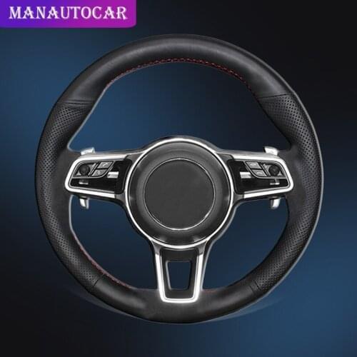 Car Braid On The Steering Wheel Cover for Porsche Macan Cayenne 2015 2016 DIY Auto Wheel Covers Interior Accessories Car-styling