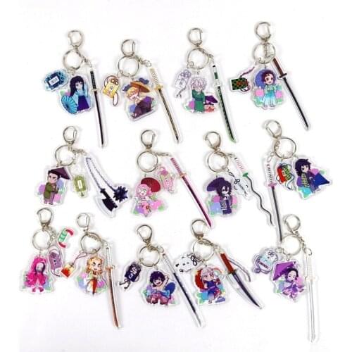 Wholesale 5 Pcs Demon Slayer Knife Keychain Japanese Anime Acrylic Key Chains Backpack Accessories for Men Women Jewelry Gifts