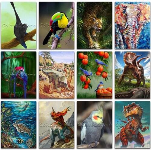 5D Full Square Diamond painting embroidery Cross stitch Parrot leopard elephant dinosaur bird tortoise 3D Round Drill mosaic 483