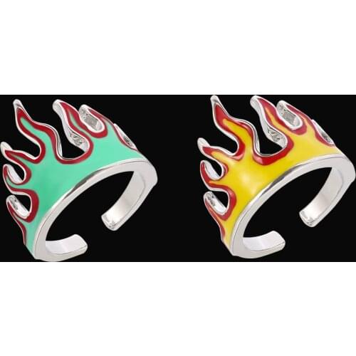 Punk Gothic Flame Ring Ladies Mens Hip Hop Rock Style Adjustable Opening Metal Ring Rapper Motorcyclist Creative Accessories