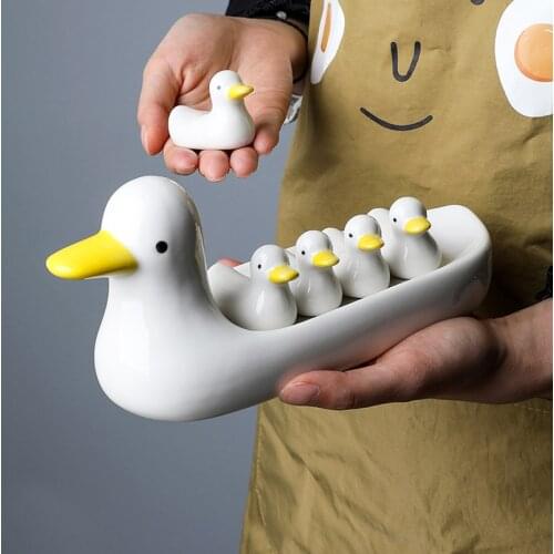 Hand-painted Small White Duck Ceramic Chopstick Rest One Big Five Small Set Creative Chopstick Holder Storage Decoration Mug