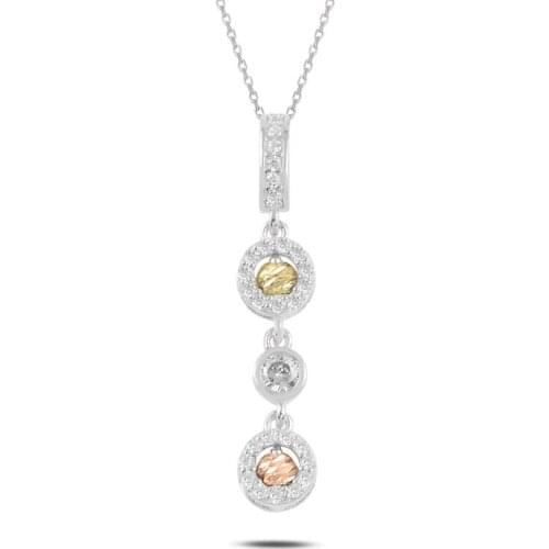Silver 925 Sterling Dorica Top & Zircon Crystal Dangle Pendant