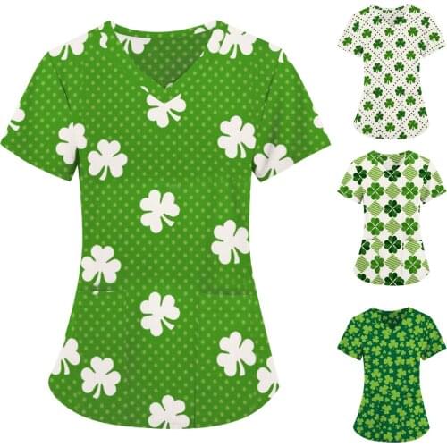 Nurse Uniform Scrubs Women Fashion Nurse Work Clothes Blouse Leaf Printed Short Sleeve Carer Tops T-Shirt медицинская одежда q5