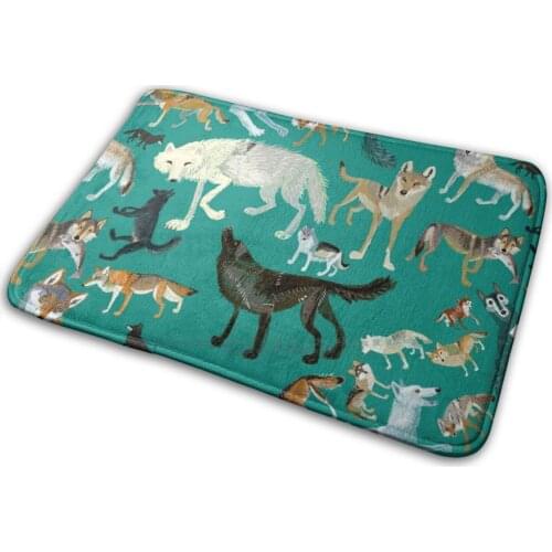 Wolves Of The World ( Green Pattern ) Mat Rug Carpet Anti - Slip Bedroom Entrance Door Mat Wild Nature Woodlands Forest Animals