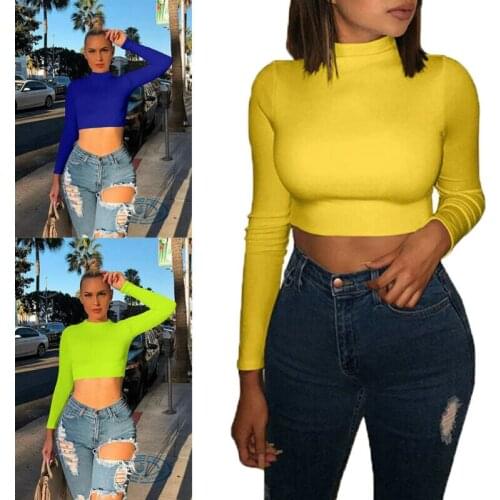 2020 Women Long Sleeve T-shirts Autumn O-Neck Solid White Ladies Casual Loose Brief Short T Shirt Tops Sexy Crop Top