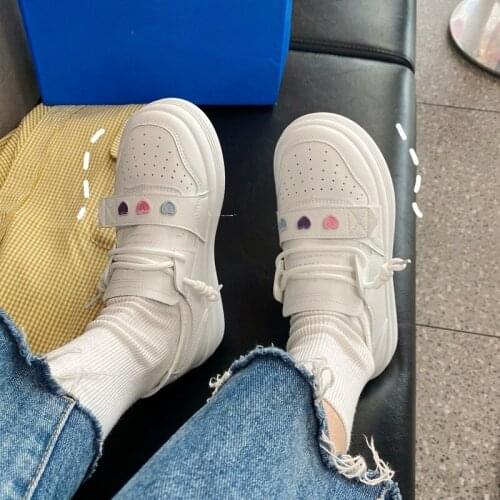 Love Velcro White Shoes Womens Spring and Autumn 2021 Big Head Thick-soled All-match Sports Board Shoes Net Red Casual Shoes