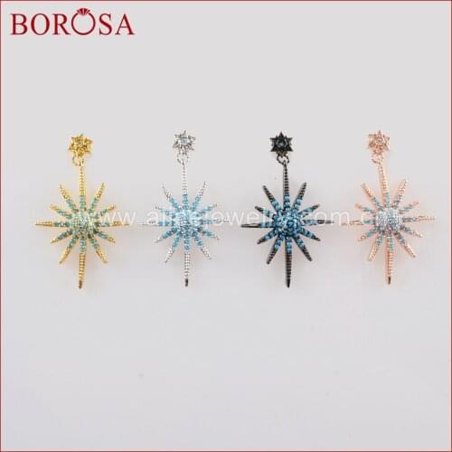 BOROSA Blue Zircon Micro Pave Star Charm Druzy Earrings for Women,Mix Color Fashion CZ Stone Drop Earrings High Quality WX685